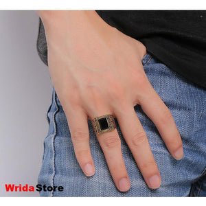 Rings for Men Stainless Steel Black Stone