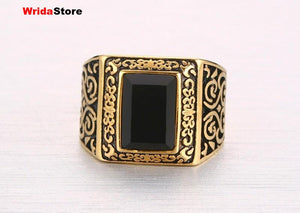 Rings for Men Stainless Steel Black Stone